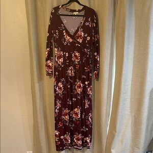 Sweet Love Burgundy Floral Long Sleeve Dress
